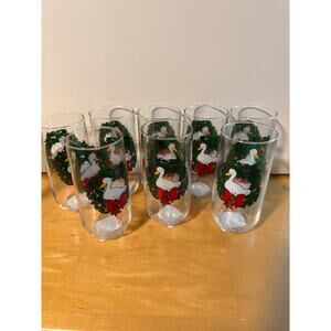 Luminarc Christmas Goose w/ Wreath 16oz. Drinking Glasses Set of 8, USA Vintage